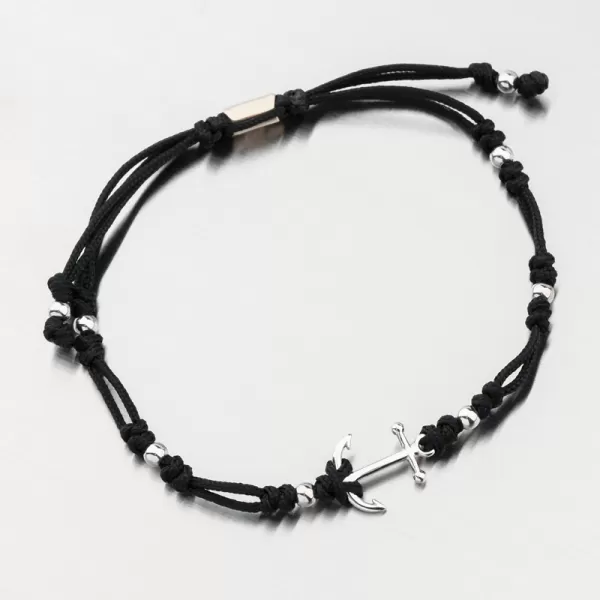 Náramek černý provázkový s kotvou 74-5192B-Black