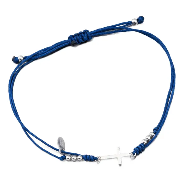 Náramek stříbro 925 provázkový s křížkem BST-14390-Blue