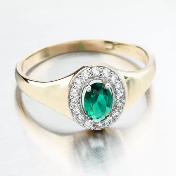 Zlatý prsten se smaragdem a zirkony 51GZ-8055-ZL-SMAR