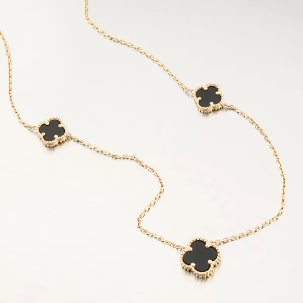 Dámský náhrdelník žluté zlato 585 se čtyřlístky 15R-056