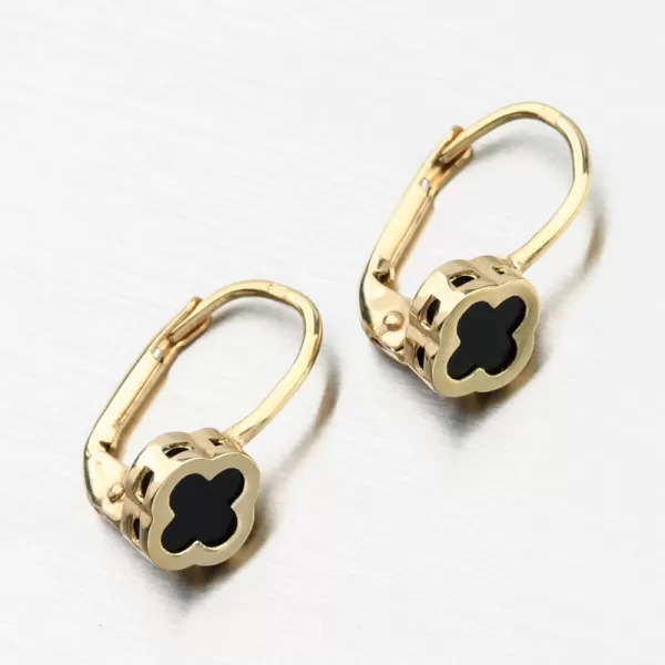 Zlaté náušnice čtyřlístky s onyxem PKL22-048