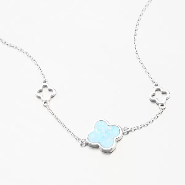 Stříbrný dámský náramek se čtyřlístky a modrým opálem PKL-4017