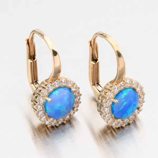 Zlaté náušnice s opálem a se zirkony 12R-745