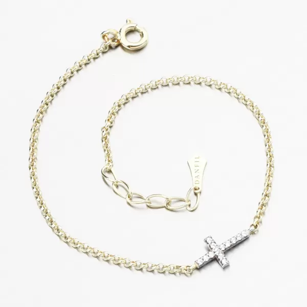 Zlatý náramek s křížkem DZF5832-ZLB-ZIR