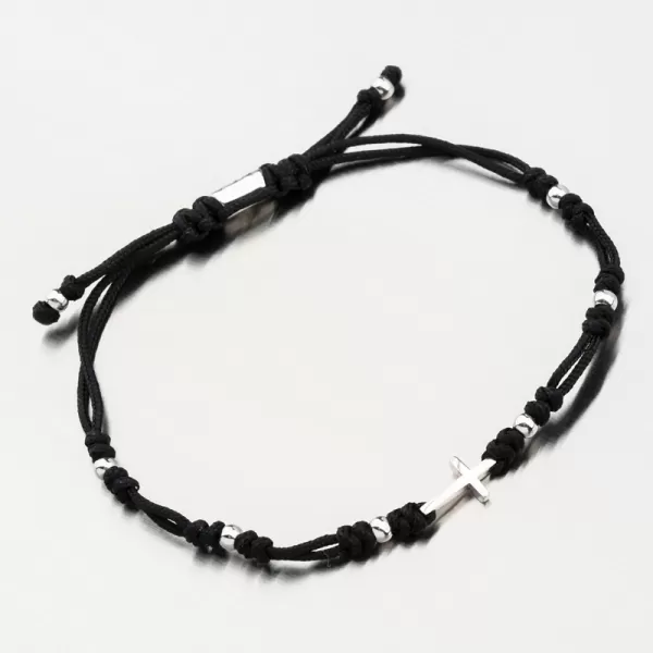 Náramek z černého provázku s křížkem GZF5191-B