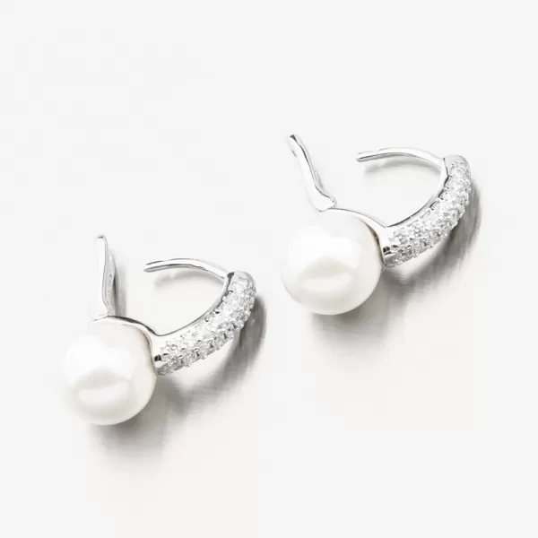 Stříbrné náušnice s perlou a se zirkony PKL-2195
