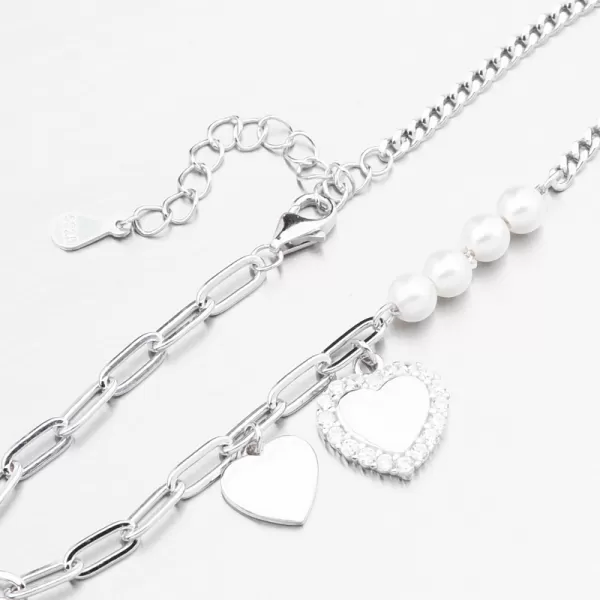 Stříbrný náramek srdce s perlami PKL-4035