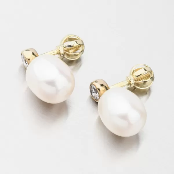 Zlaté náušnice s perlou a se zirkonem 453P-125068