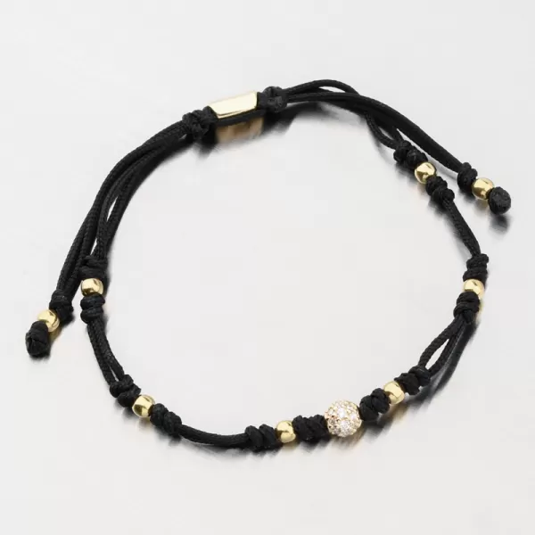 Náramek černý provázkový s kuličkou a se zirkony 74-5197ZL-Black