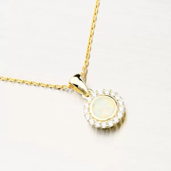 Pozlacený stříbrný přívěsek s bílým opálem a se zirkony PKL-3131