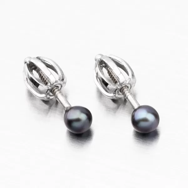 Náušnice z bílého zlata s perlou 52GZ-3003B-SR-Black
