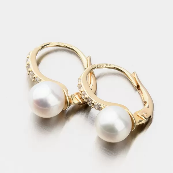 Zlaté náušnice s perlou a se zirkony 663P-120009-ZL