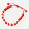 Náramek žluté zlato 585 červený provázkový kuličkami PKL24-032