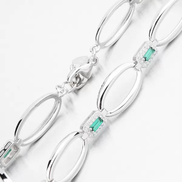 Stříbrný náramek se smaragdy a zirkony PKL-4043