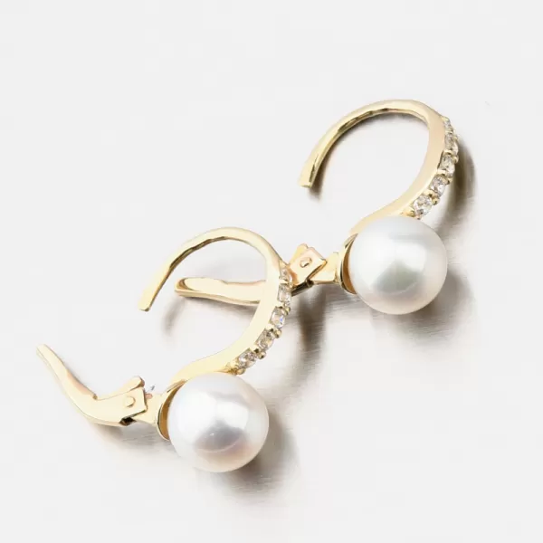 Zlaté náušnice s perlou a se zirkony 663P-120009-ZL