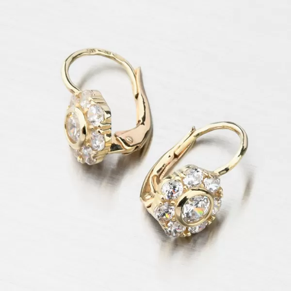 Zlaté náušnice kytičky se zirkony 663P-120388