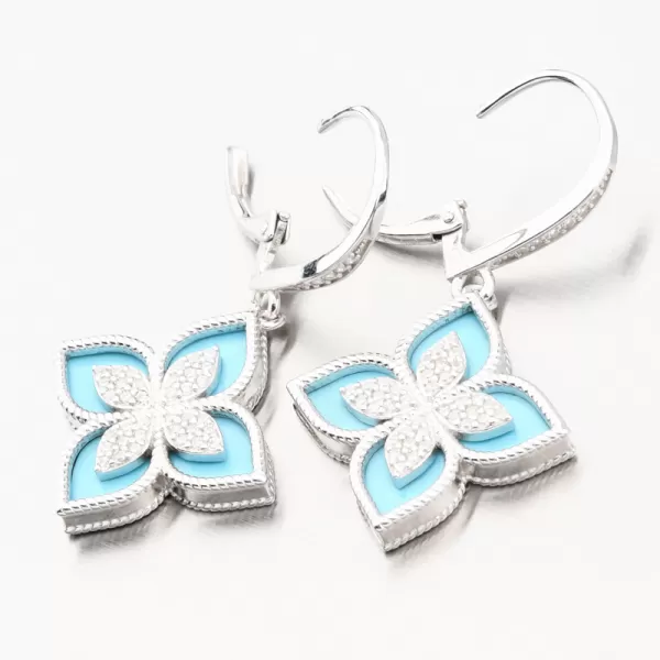 Stříbrné náušnice květy se zirkony a s angelitem PKL-2172