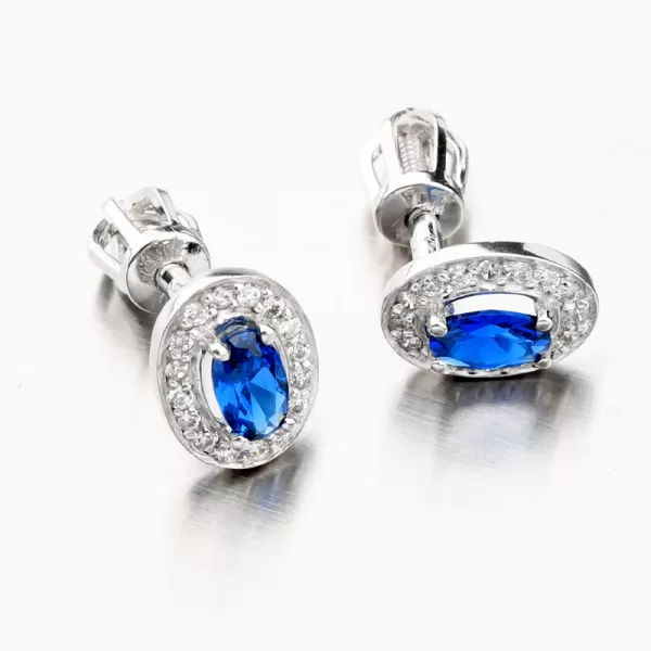 Náušnice z bílého zlata se safírem a zirkony 52GZ-8049B-SAF-SR