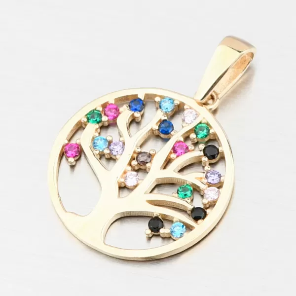 Zlatý přívěsek strom života s barevnými zirkony 43-22207