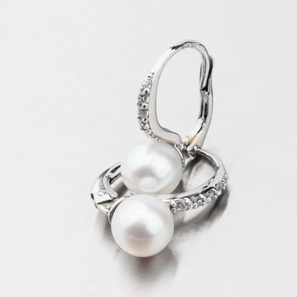 Náušnice z bílého zlata s perlou a se zirkony 663P-120009-B