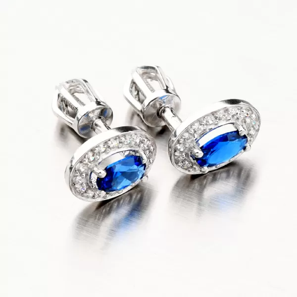 Náušnice z bílého zlata se safírem a zirkony 52GZ-8049B-SAF-SR
