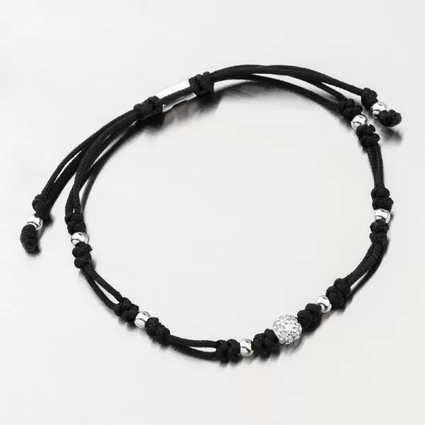 Náramek černý provázkový s kuličkou a se zirkony 74-5197B-Black