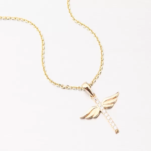 Zlatý kříž se zirkony a křídly 43-22421