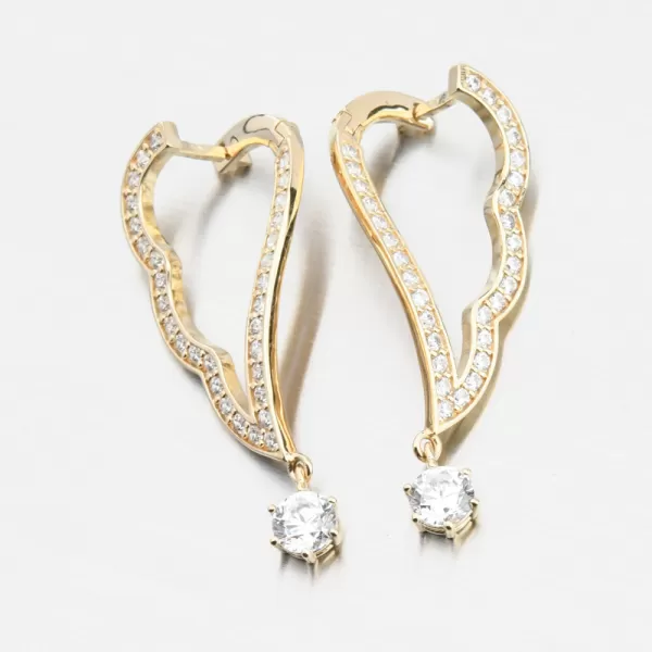 Dámské náušnice žluté zlato 585 visací se zirkony 663P-120471-ZL