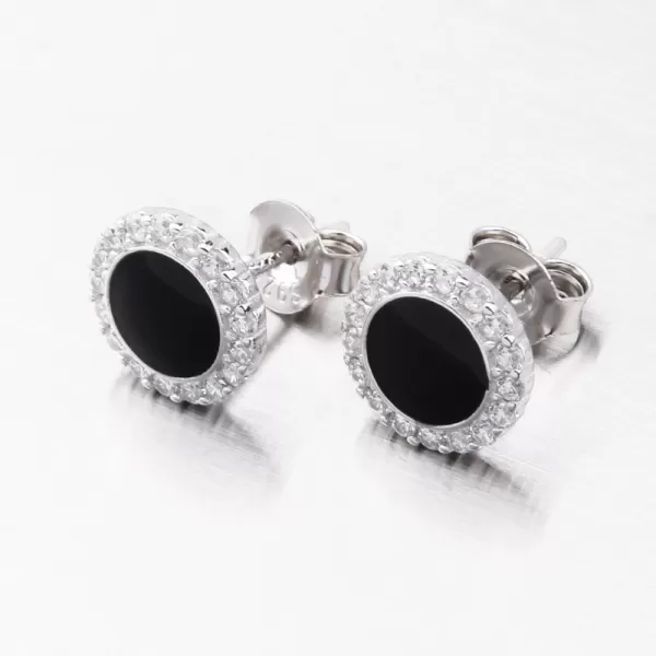 Stříbrné náušnice se zirkony a onyxem UPST-121629