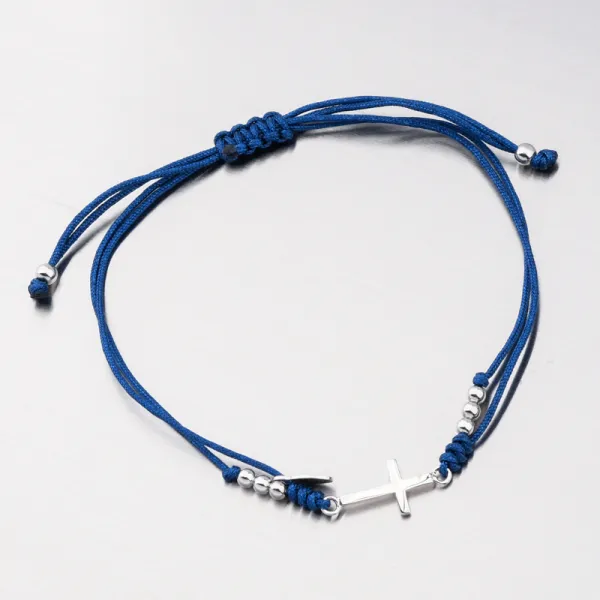 Náramek stříbro 925 provázkový s křížkem BST-14390-Blue