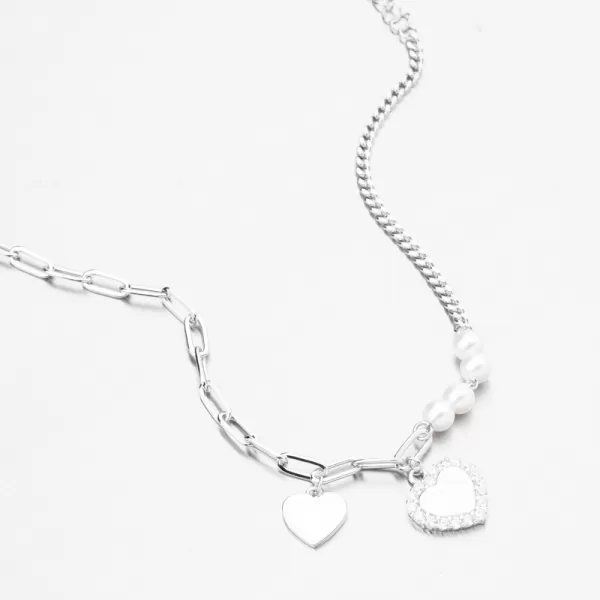 Stříbrný náramek srdce s perlami PKL-4035