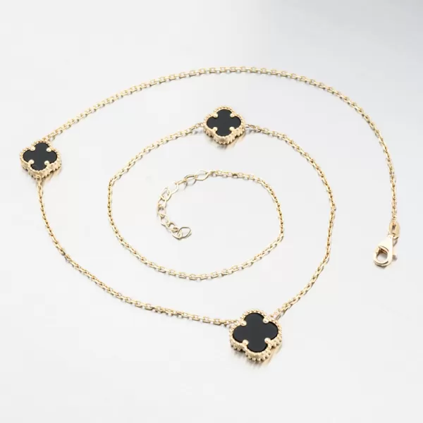 Dámský náhrdelník žluté zlato 585 se čtyřlístky 15R-056