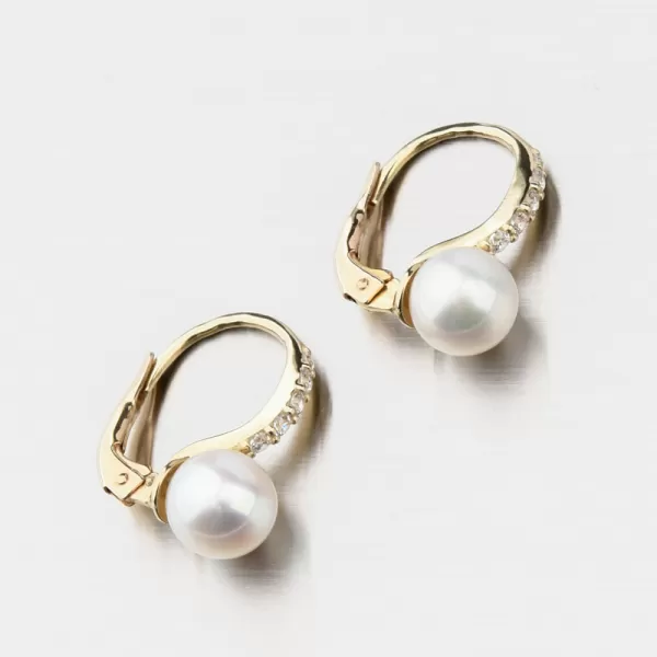 Zlaté náušnice s perlou a se zirkony 663P-120009-ZL