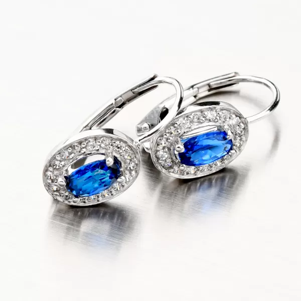 Náušnice se safírem a zirkony z bílého zlata 52GZ-8049-B-SAF-KL