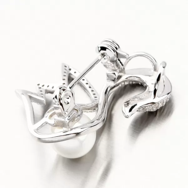 Stříbrná brož labuť s perlou a se zirkony PKL-6012