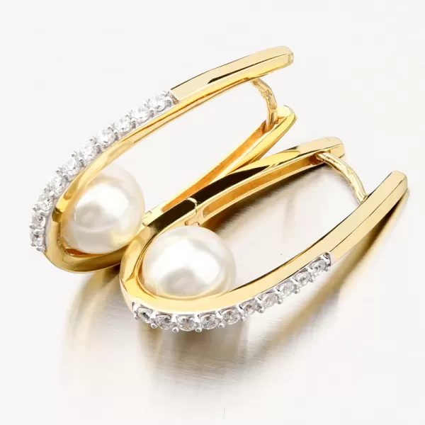 Zlaté náušnice s perlou a se zirkony 203P-124038