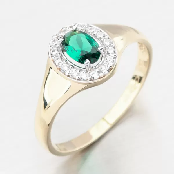 Zlatý prsten se smaragdem a zirkony 51GZ-8055-ZL-SMAR