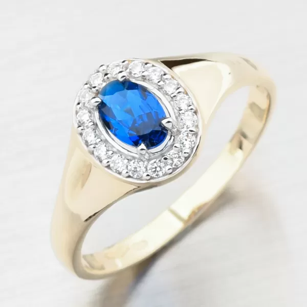 Zlatý prsten se safírem a se zirkony 51GZ-8055-ZL-SAF