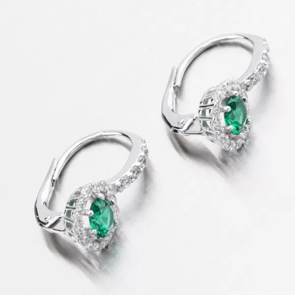 Náušnice z bílého zlata se smaragdem a zirkony 668P-120283-06