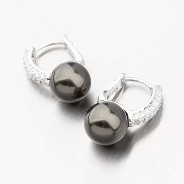 Stříbrné náušnice s tahiti perlou a se zirkony PKL-2184