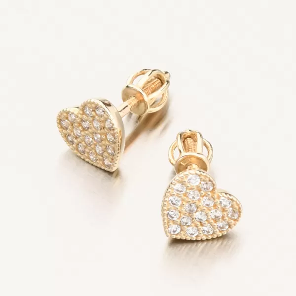 Dámské náušnice žluté zlato 585 srdce se zirkony 663P-120440