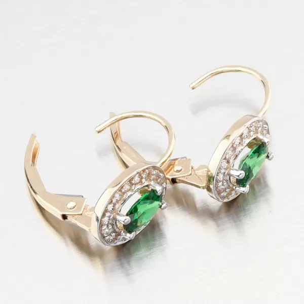 Zlaté náušnice se smaragdem a se zirkony 52GZ-8049-ZL-SMAR-KL