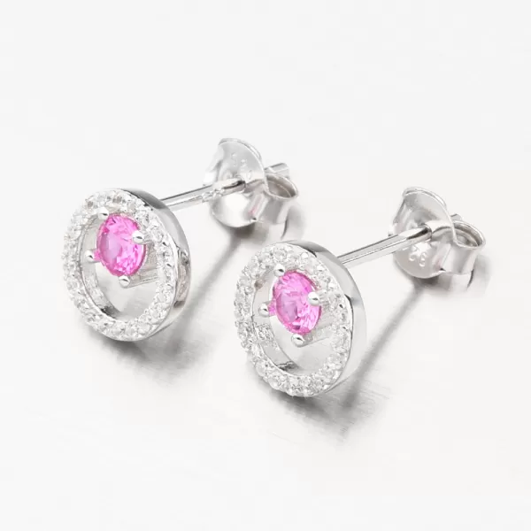 Stříbrné náušnice pecky s růžovým zirkonem PKL-2177