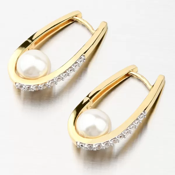 Zlaté náušnice s perlou a se zirkony 203P-124038