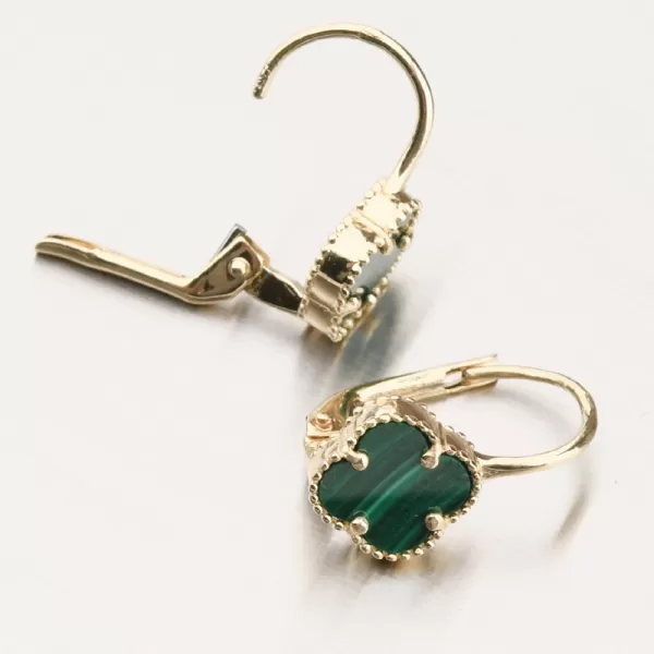 Dámské náušnice žluté zlato 585 s malachitem 12R-766