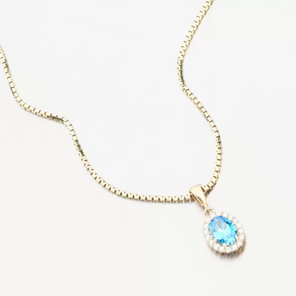 Zlatý přívěsek s modrým topazem a se zirkony 13R-429