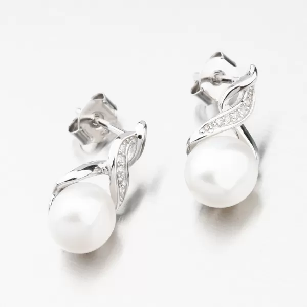 Stříbrné náušnice s perlou a se zirkony UPST-122616