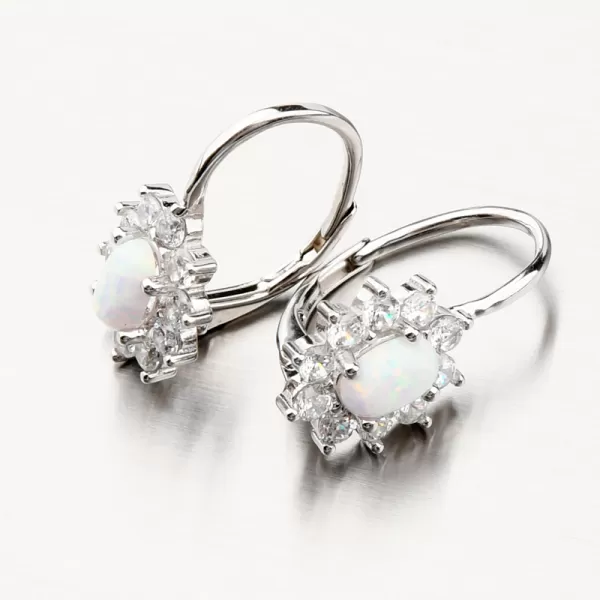 Stříbrné náušnice s bílým opálem a se zirkony PKL-2157