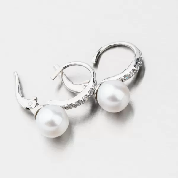 Náušnice z bílého zlata s perlou a se zirkony 663P-120009-B