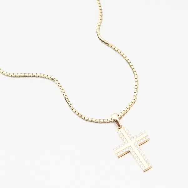 Zlatý přívěsek kříž se zirkony 13R-422